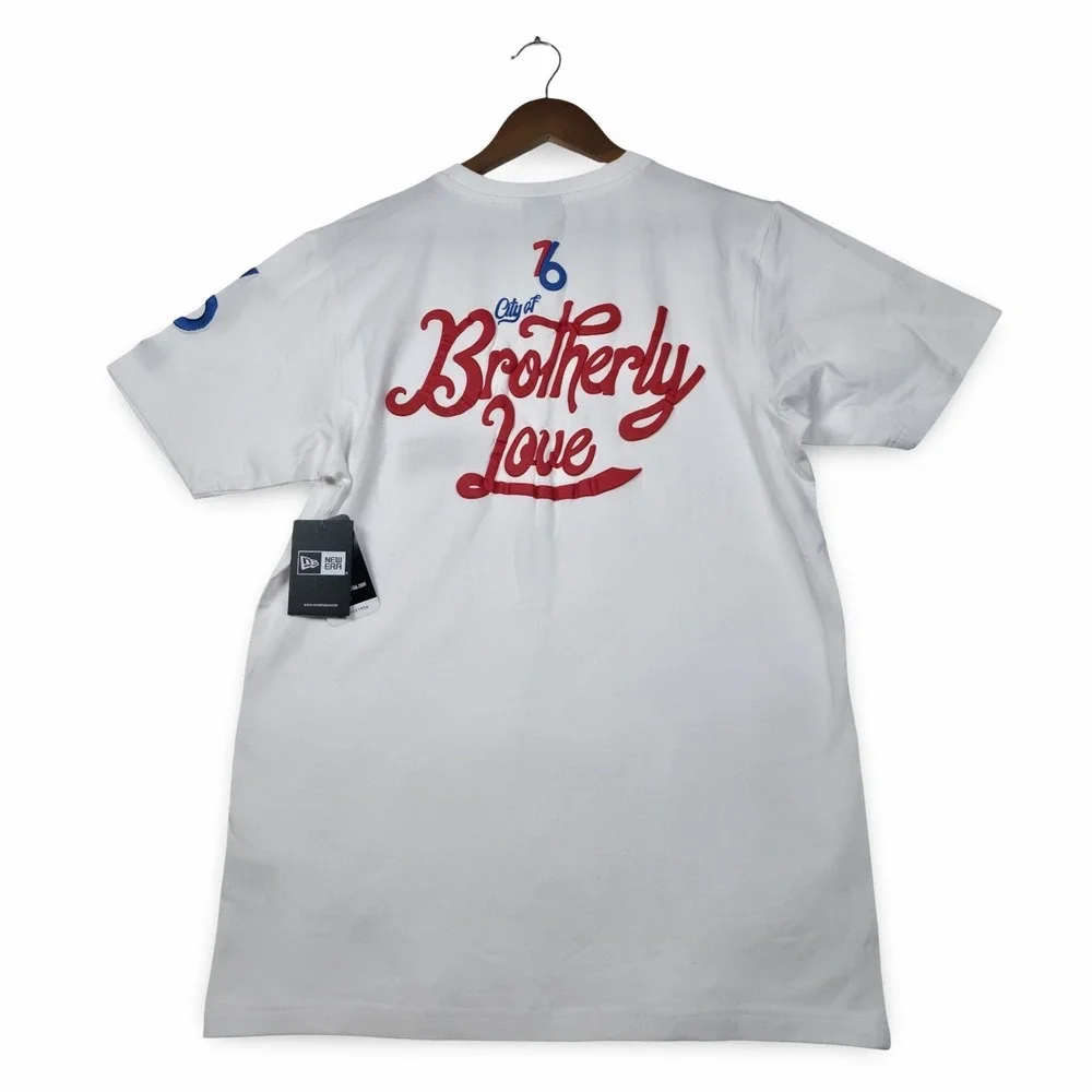 New Era Philadelphia 76ers Shirt Men Medium NWT City of Brotherly Love White NBA